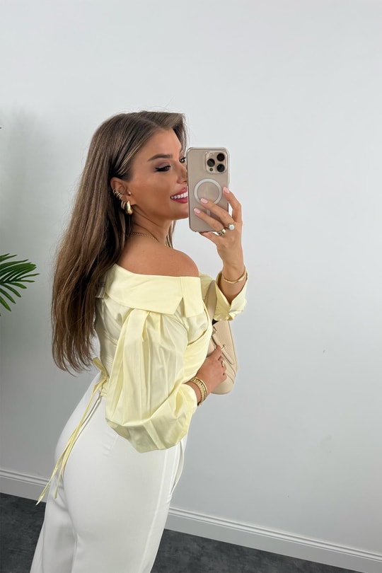 Premium Seri Düşük Omuz Tasarım Poplin Gömlek Sarı
