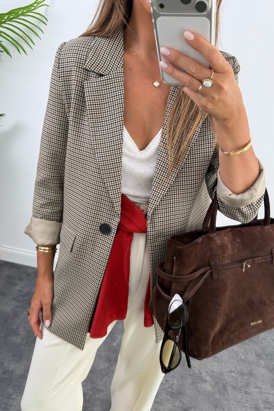 Premium Seri Ekoseli Massi Blazer Ceket