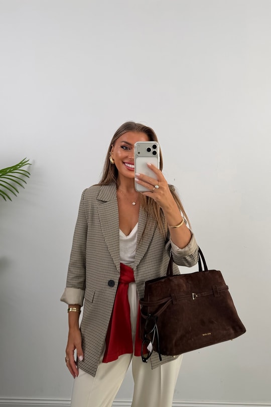 Premium Seri Ekoseli Massi Blazer Ceket