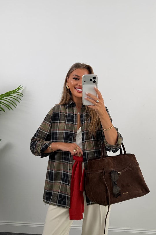 Premium Seri Ekoseli Pamuklu Gömlek Yeşil Siyah