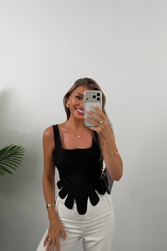 Premium Seri Eteği Dilimli Tasarım Korse Bluz Siyah 