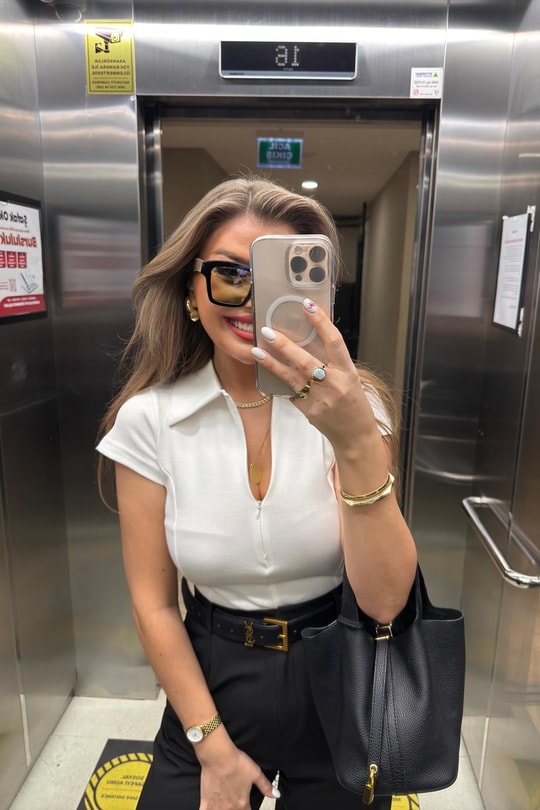 Premium Seri Fermuarlı Polo Yaka Pamuk İçerikli Çelik Basic Ekru
