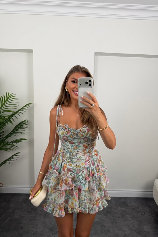Premium Seri Floral Tasarım Kısa Elbise