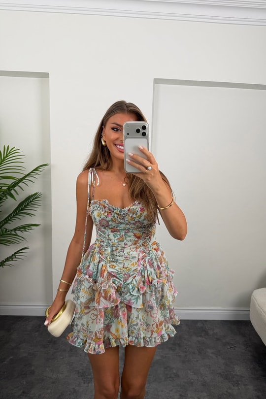 Premium Seri Floral Tasarım Kısa Elbise