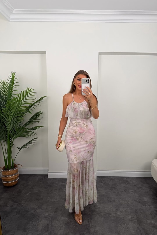 Premium Seri Floral Tül Elbise