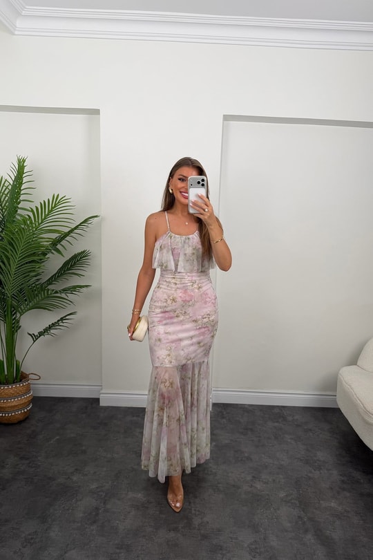 Premium Seri Floral Tül Elbise