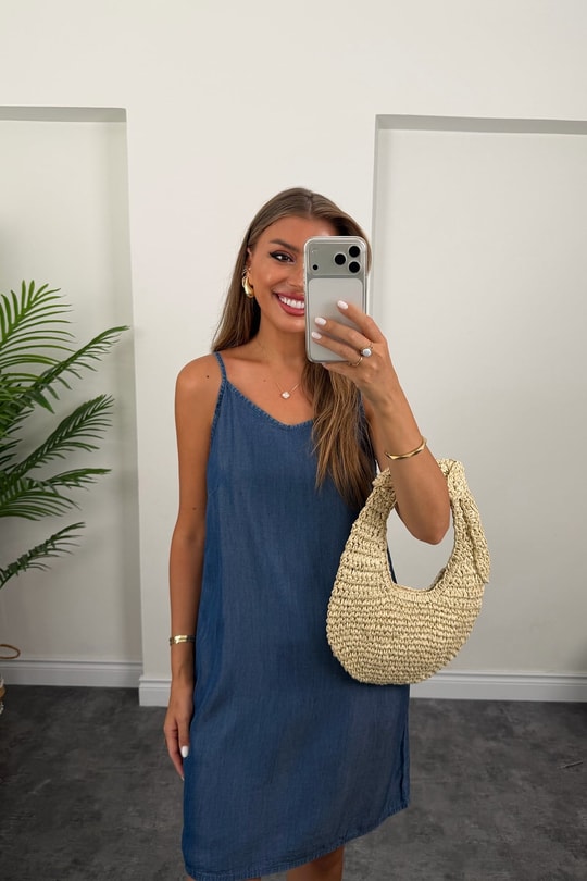 Premium Seri İpek Tensel Jean Elbise 