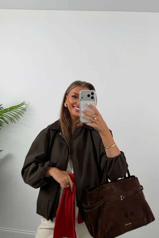Premium Seri Kadife Yaka Ekoseli Ceket Kahve Desenli