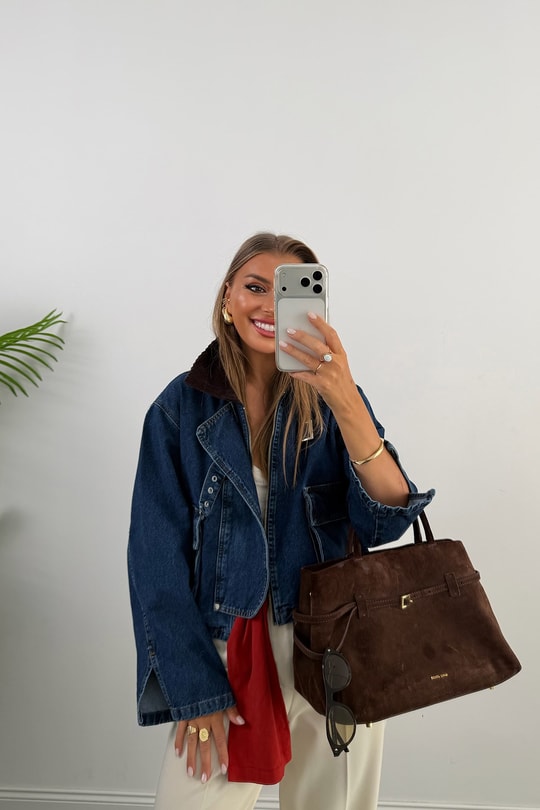 Premium Seri Kadife Yaka Tasarım Jean Ceket