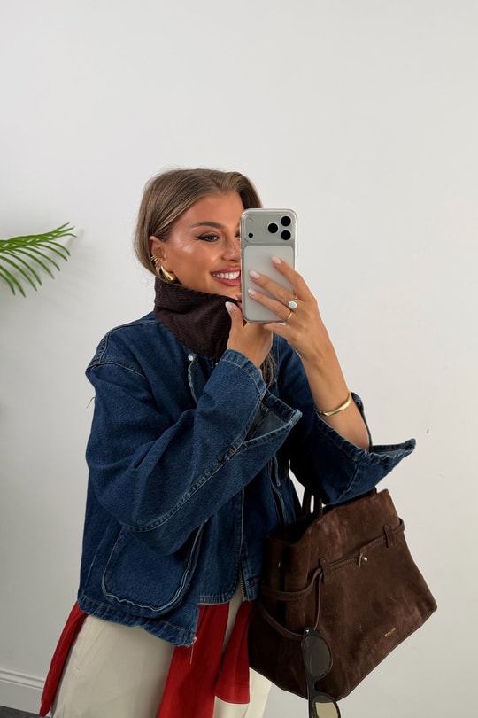 Premium Seri Kadife Yaka Tasarım Jean Ceket