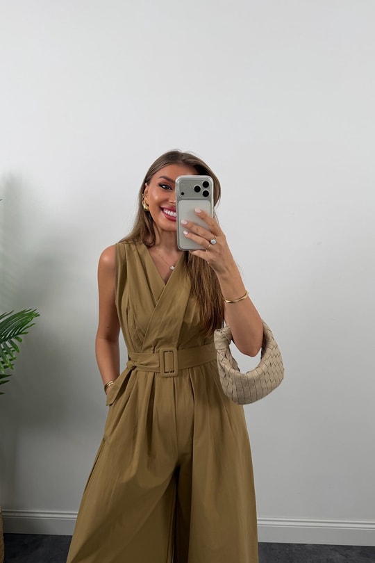 Premium Seri Kemerli Bol Paça Safari Tulum Olive