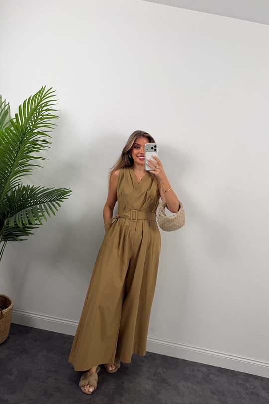 Premium Seri Kemerli Bol Paça Safari Tulum Olive