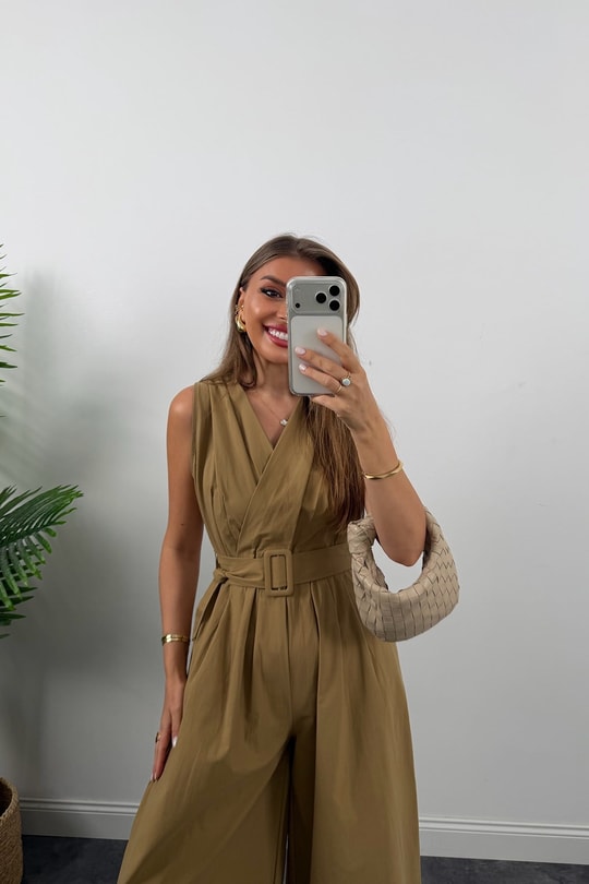 Premium Seri Kemerli Bol Paça Safari Tulum Olive