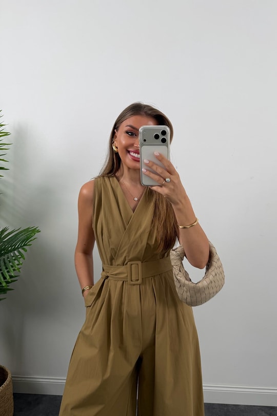 Premium Seri Kemerli Bol Paça Safari Tulum Olive