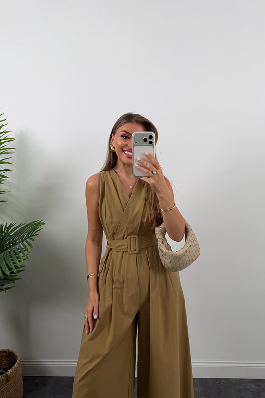 Premium Seri Kemerli Bol Paça Safari Tulum Olive