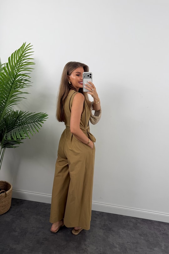 Premium Seri Kemerli Bol Paça Safari Tulum Olive
