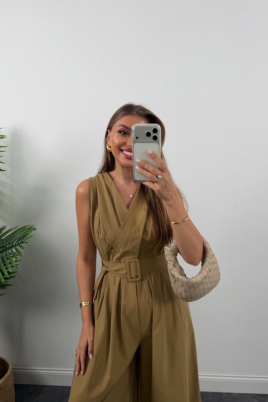 Premium Seri Kemerli Bol Paça Safari Tulum Olive