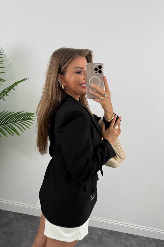 Premium Seri Kemerli Oturtma Double Kumaş Blazer
