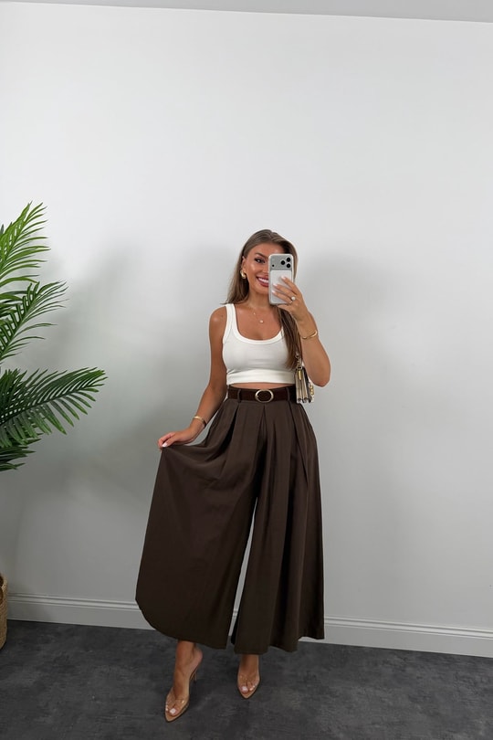 Premium Seri Kemerli Tensel Kumaş Etek Pantolon