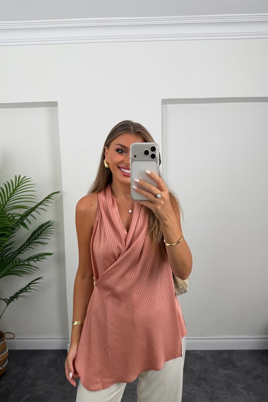 Premium Seri Kruvaze Dökümlü Bluz Somon