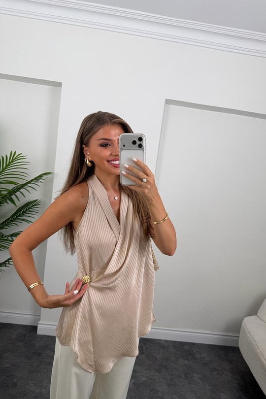 Premium Seri Kruvaze Dökümlü Bluz Taş