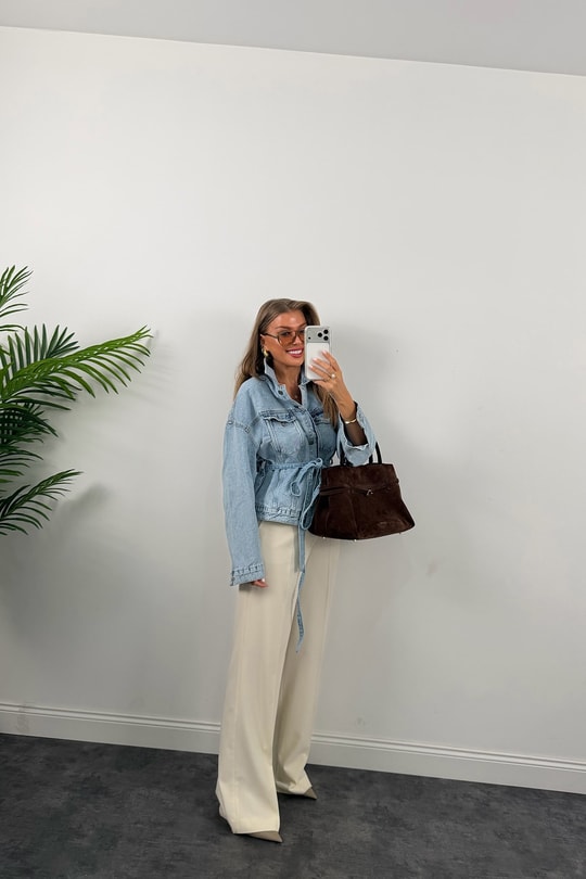 Premium Seri Kuşaklı Basic Jean Ceket