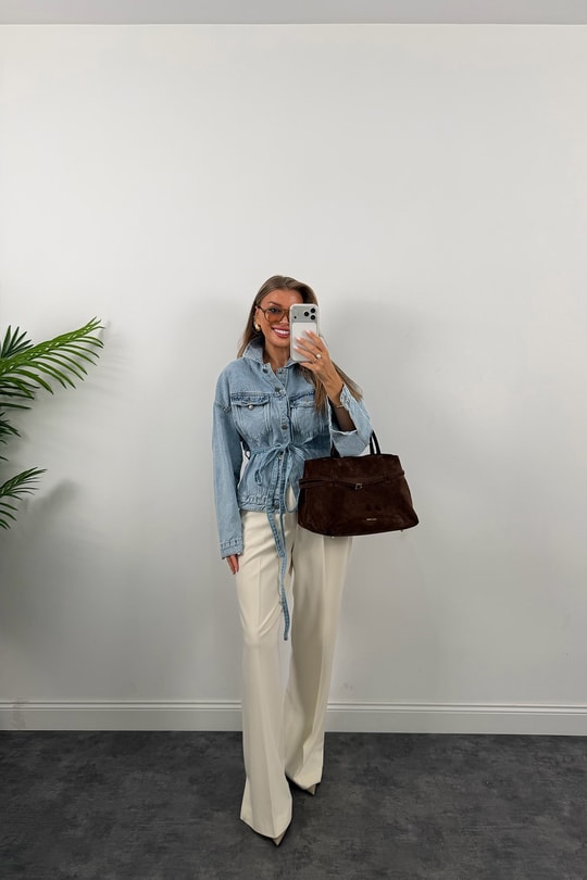 Premium Seri Kuşaklı Basic Jean Ceket