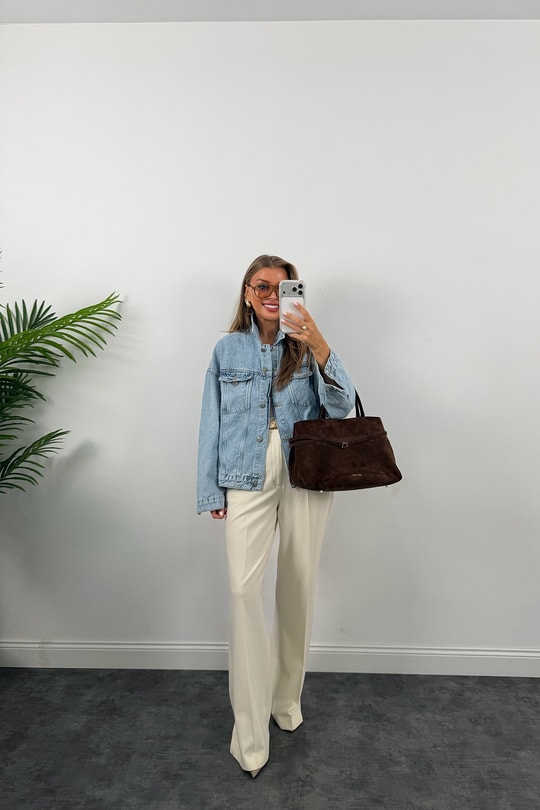 Premium Seri Kuşaklı Basic Jean Ceket