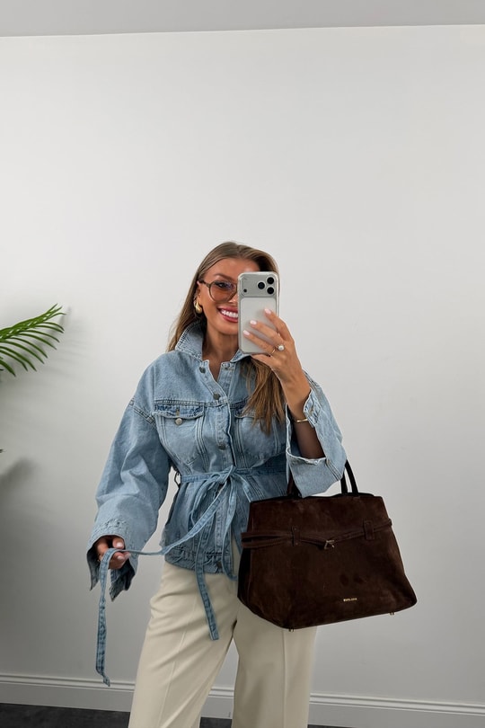 Premium Seri Kuşaklı Basic Jean Ceket