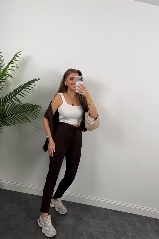 Premium Seri Likralı Çımalı Çelik Jogger Pantolon Acı Kahve
