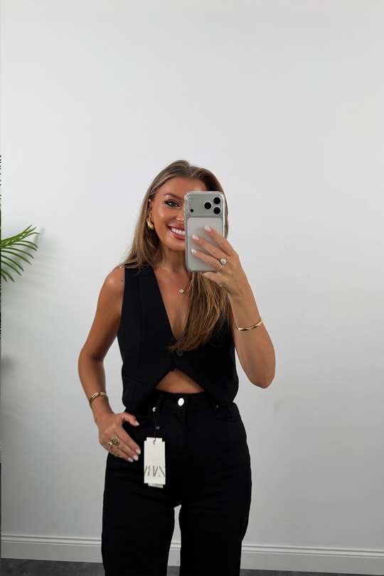 Premium Seri Lİkralı Kesik Paça Alexa Bol Paça Jean Süper Black