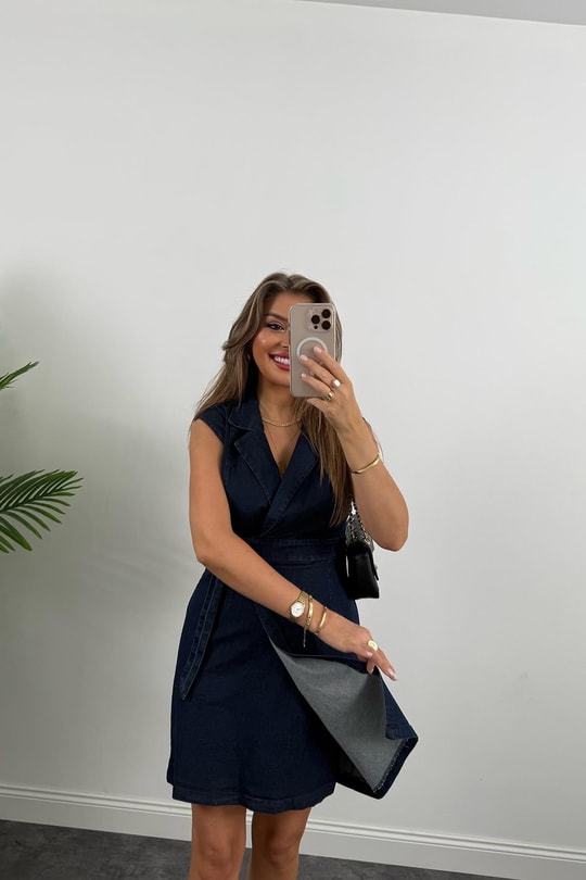 Premium Seri Likralı Kruvaze Jean Elbise