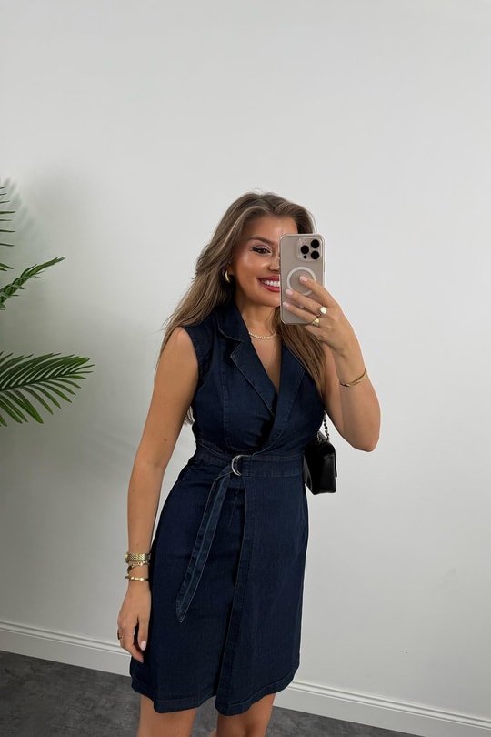 Premium Seri Likralı Kruvaze Jean Elbise