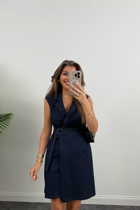 Premium Seri Likralı Kruvaze Jean Elbise