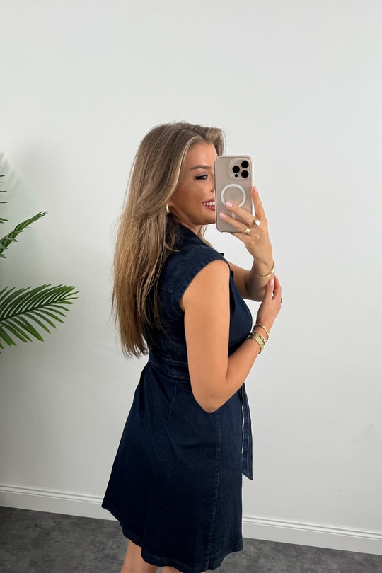 Premium Seri Likralı Kruvaze Jean Elbise