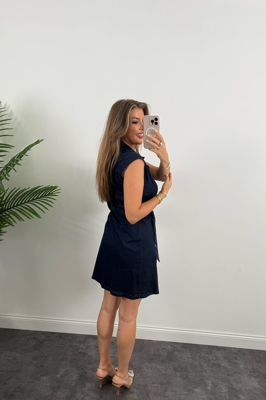 Premium Seri Likralı Kruvaze Jean Elbise