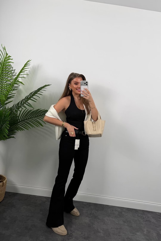 Premium Seri Likralı Süper Black İspanyol Jean Siyah