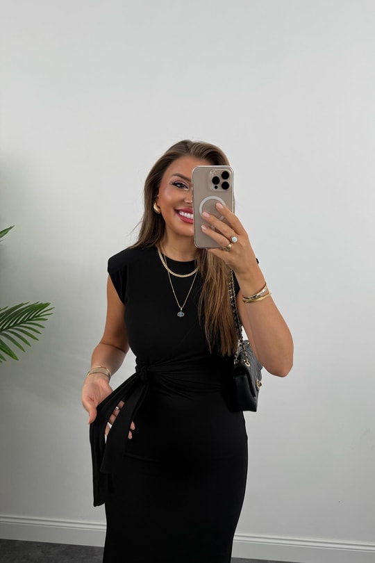 Premium Seri Likralı Vatkalı Beli Kuşaklı Kalem Elbise