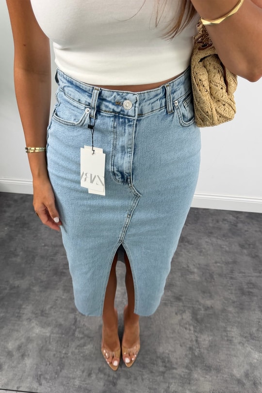 Premium Seri Midi Boy Jean Kalem Etek Açık Mavi