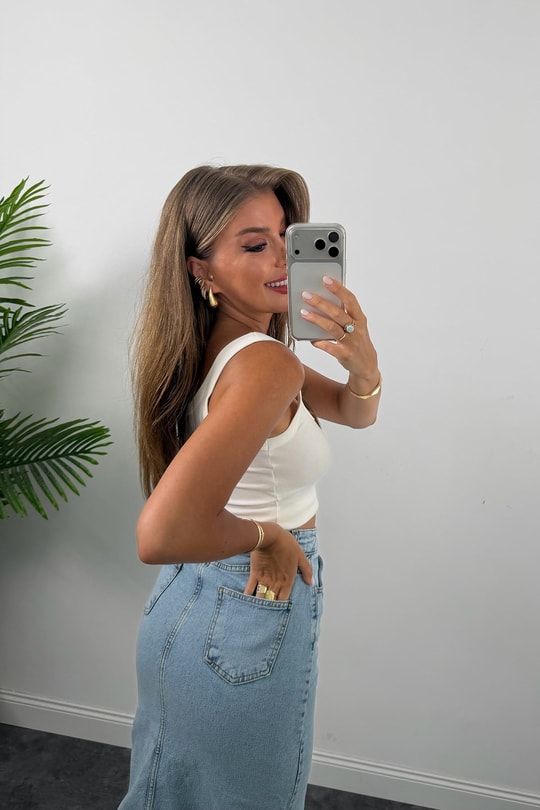 Premium Seri Midi Boy Jean Kalem Etek Açık Mavi