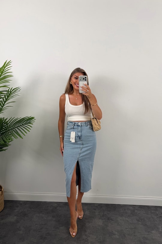 Premium Seri Midi Boy Jean Kalem Etek Açık Mavi