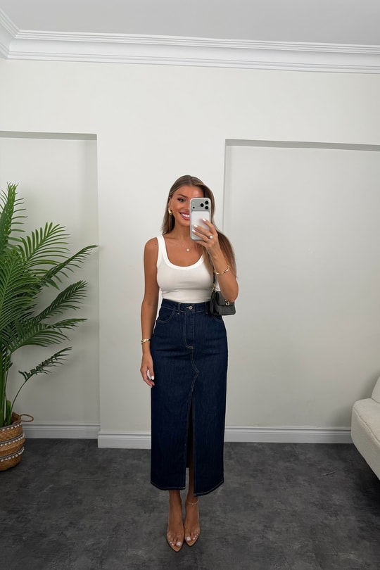 Premium Seri Midi Boy Kalem Jean Etek Lacivert