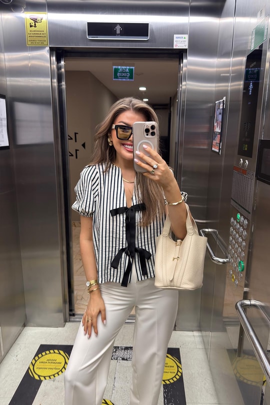 Premium Seri Önü Bağlamalı Marin Tensel Bluz