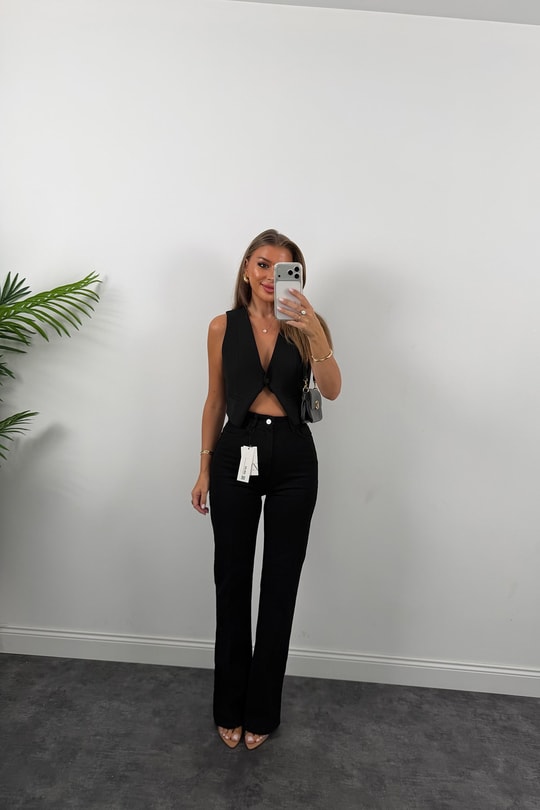Premium Seri Özel Kalıp Ütülü İspanyol Jean Süper Black