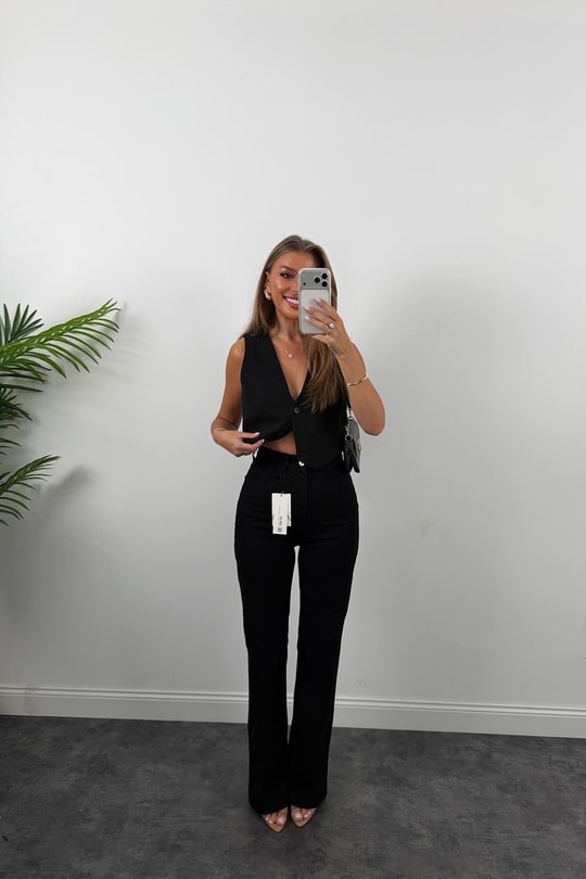 Premium Seri Özel Kalıp Ütülü İspanyol Jean Süper Black