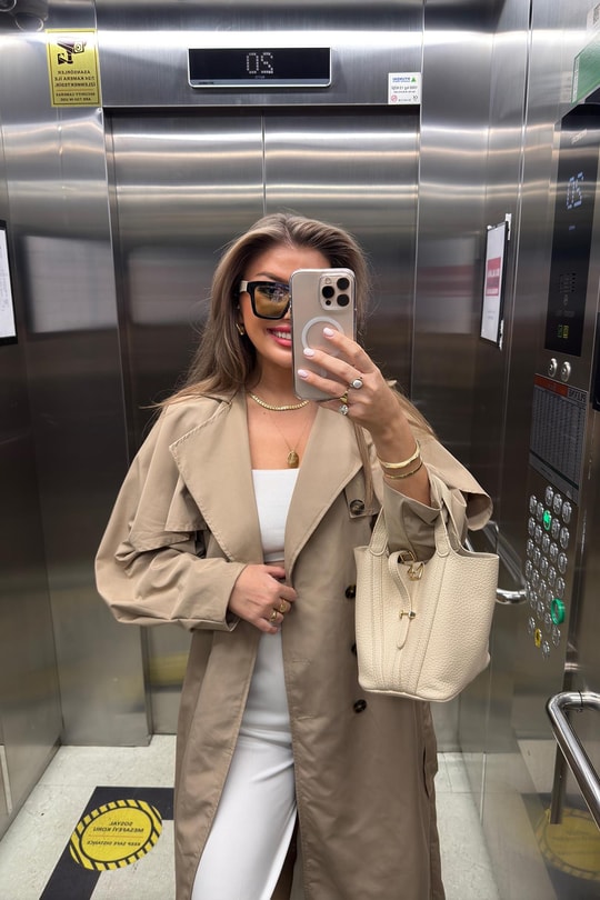 Premium Seri Özel Kumaş Kol Detaylı Maxi Boy Trençkot
