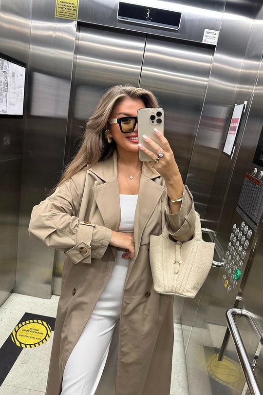 Premium Seri Özel Kumaş Kolu Kemerli Maxi Boy Trençkot
