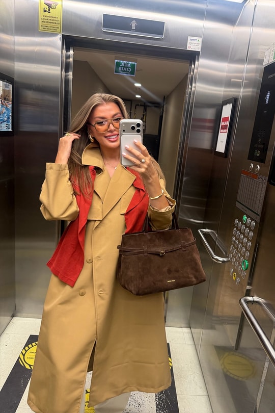 Premium Seri Özel Kumaş Maxi Klasik Trençkot Camel