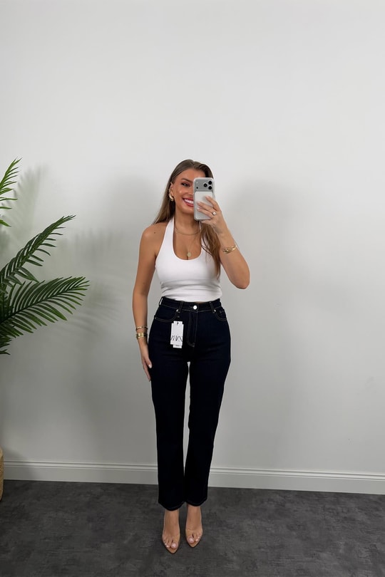 Premium Seri Paçası Dikişli Bf Jean Pantolon Lacivert 1007