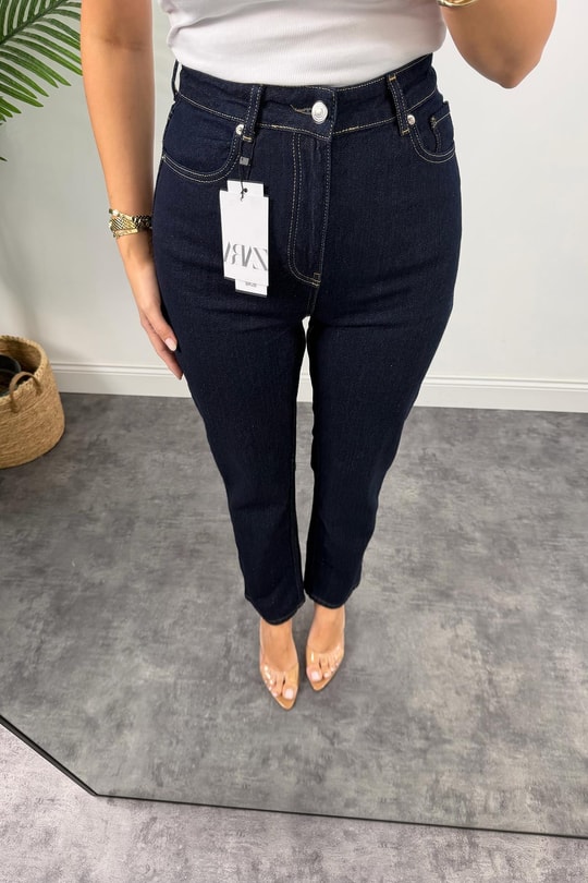 Premium Seri Paçası Dikişli Bf Jean Pantolon Lacivert 1007